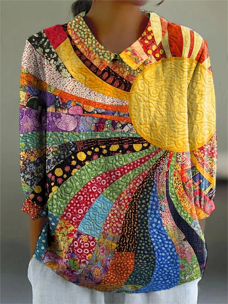 Colorful Warm Sunshine & Sea of Flowers Print Buttoned Cardigan Sweater