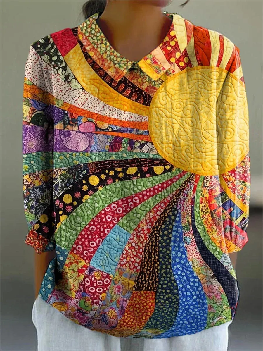 Colorful Warm Sunshine & Sea of Flowers Print Buttoned Cardigan Sweater