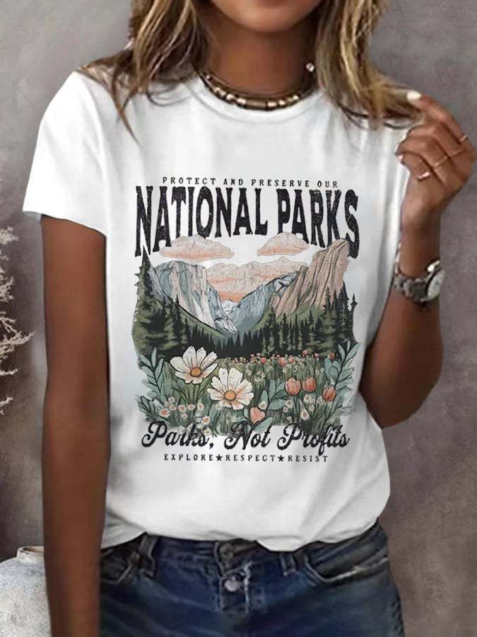 Women's Protect Our National Parks Print Round Neck T-Shirt
