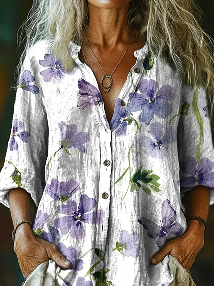 Women's Casual Plant Print Shirt