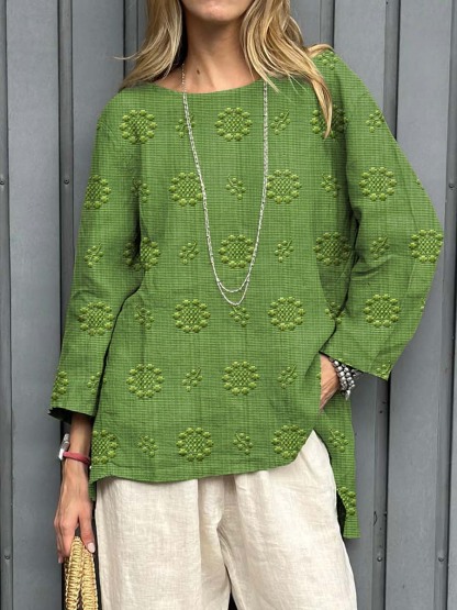 Women's Vintage Floral Pattern Art Print Casual Cotton Linen Shirt