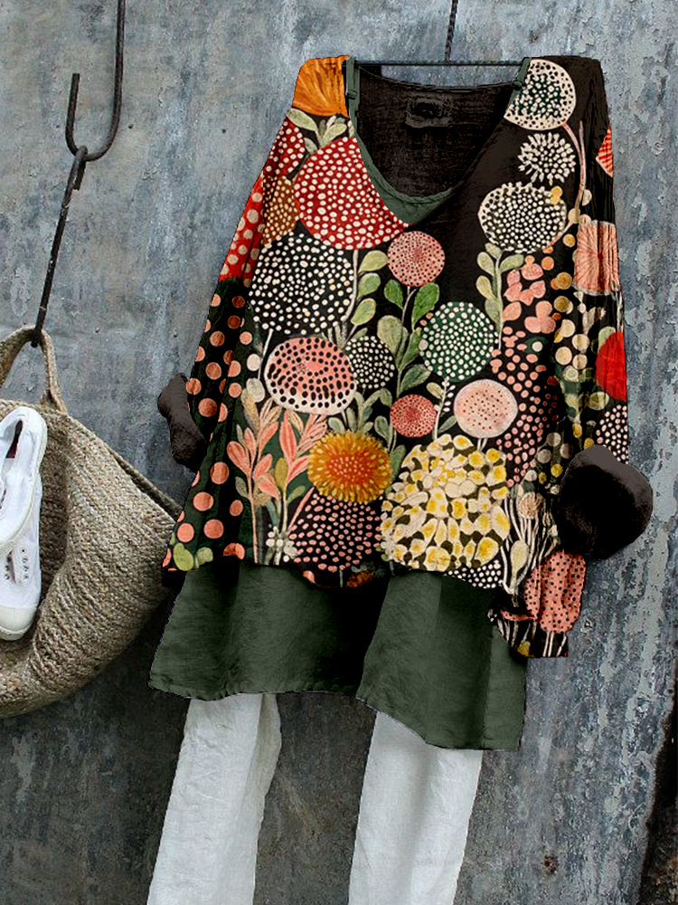 Japanese Botanical Art Print Linen Tunic