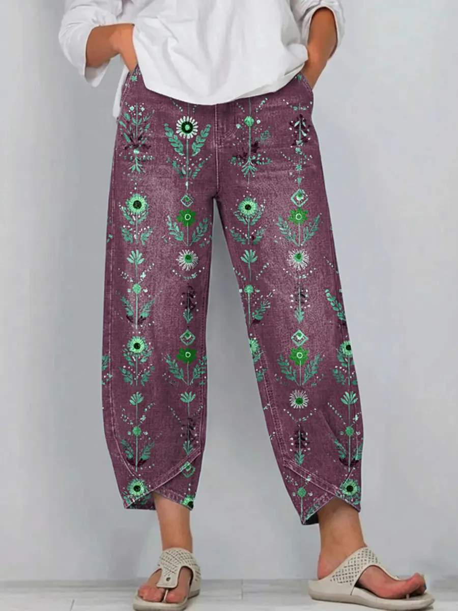 Women's Vintage Floral Art Print Jeans