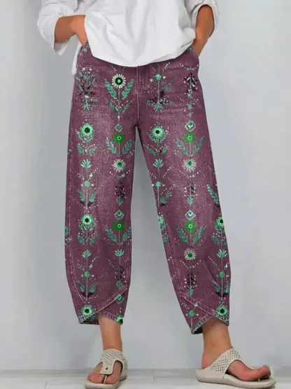 Women's Vintage Floral Art Print Jeans
