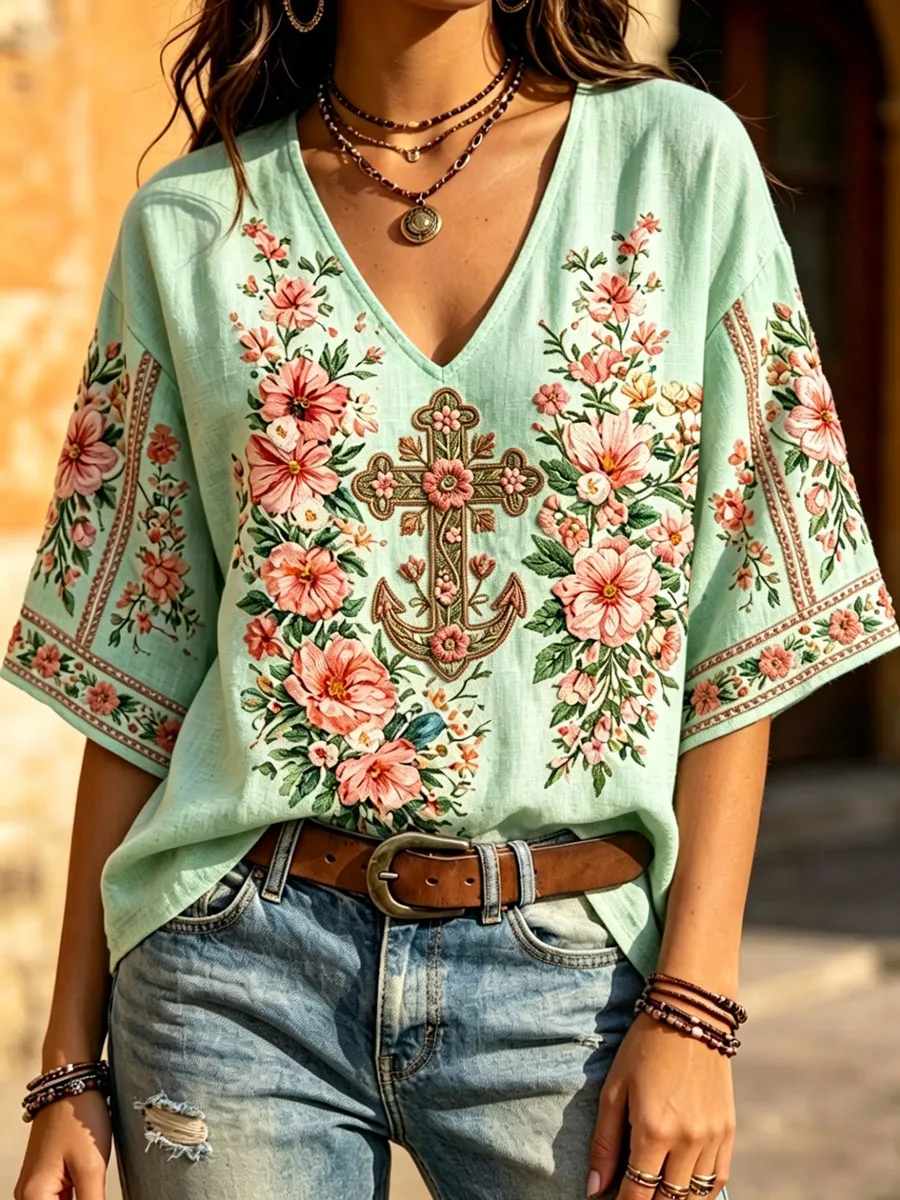 Women'S Floral Faith Print Casual Top