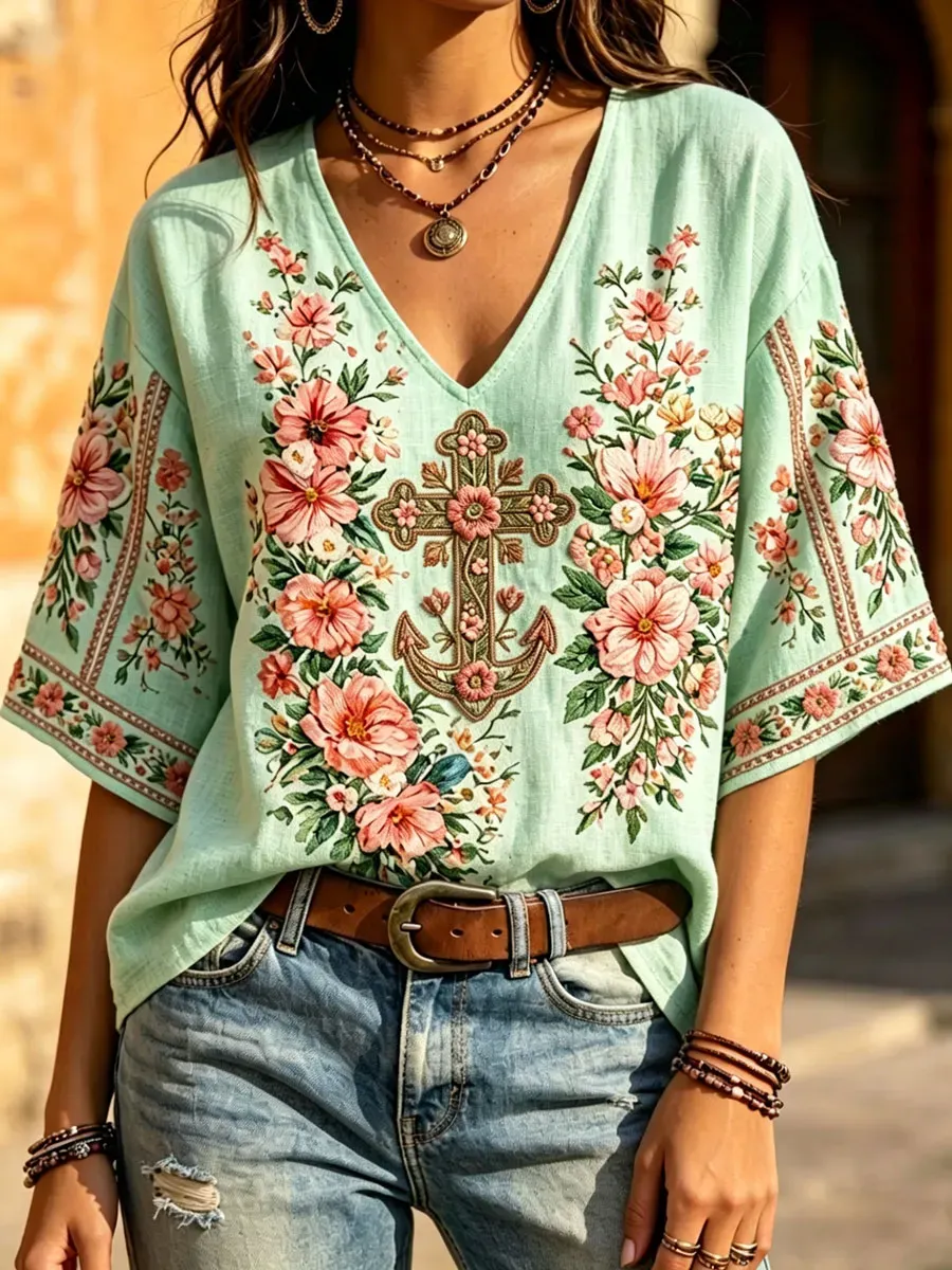 Women'S Floral Faith Print Casual Top
