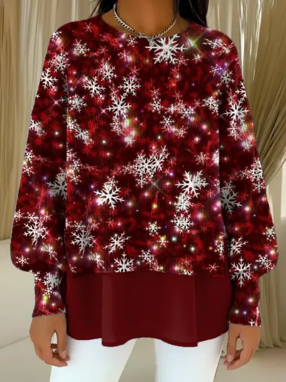 Women's Christmas Snowflake Pattern Art Print Casual Knitted Sweater