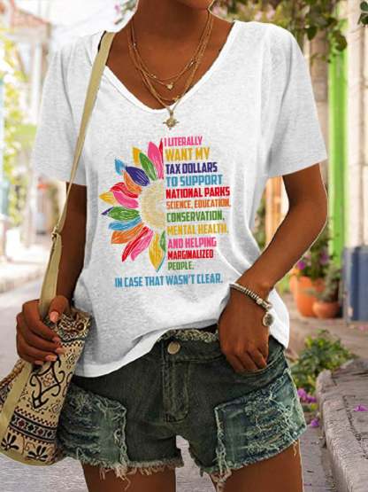 Women's Support National Parks Print V Neck Casual T-Shirt
