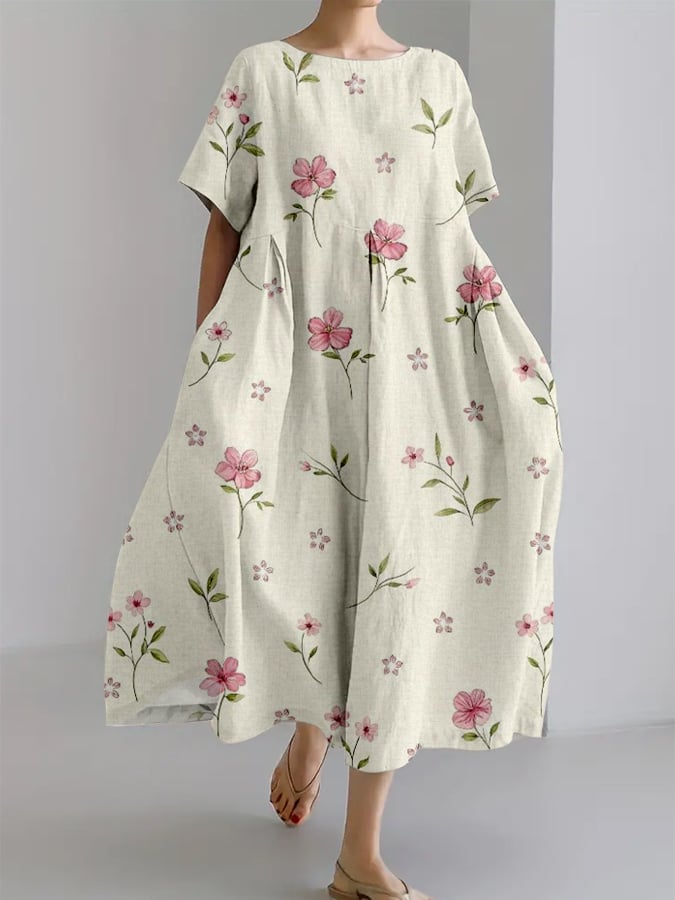 Women's Vintage Floral Design Casual Pocket Loose Dress