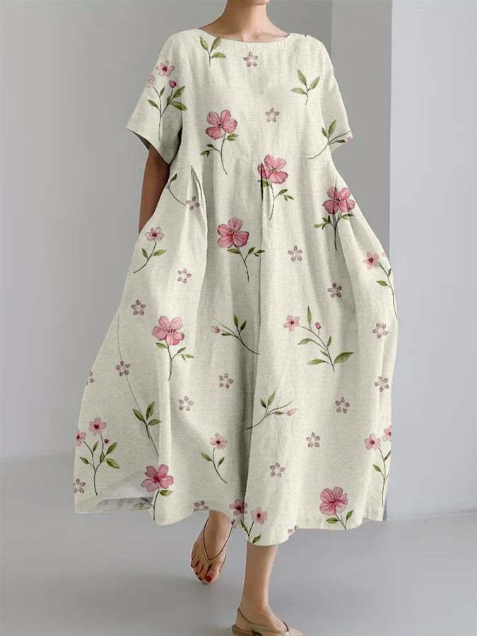 Women's Vintage Floral Design Casual Pocket Loose Dress