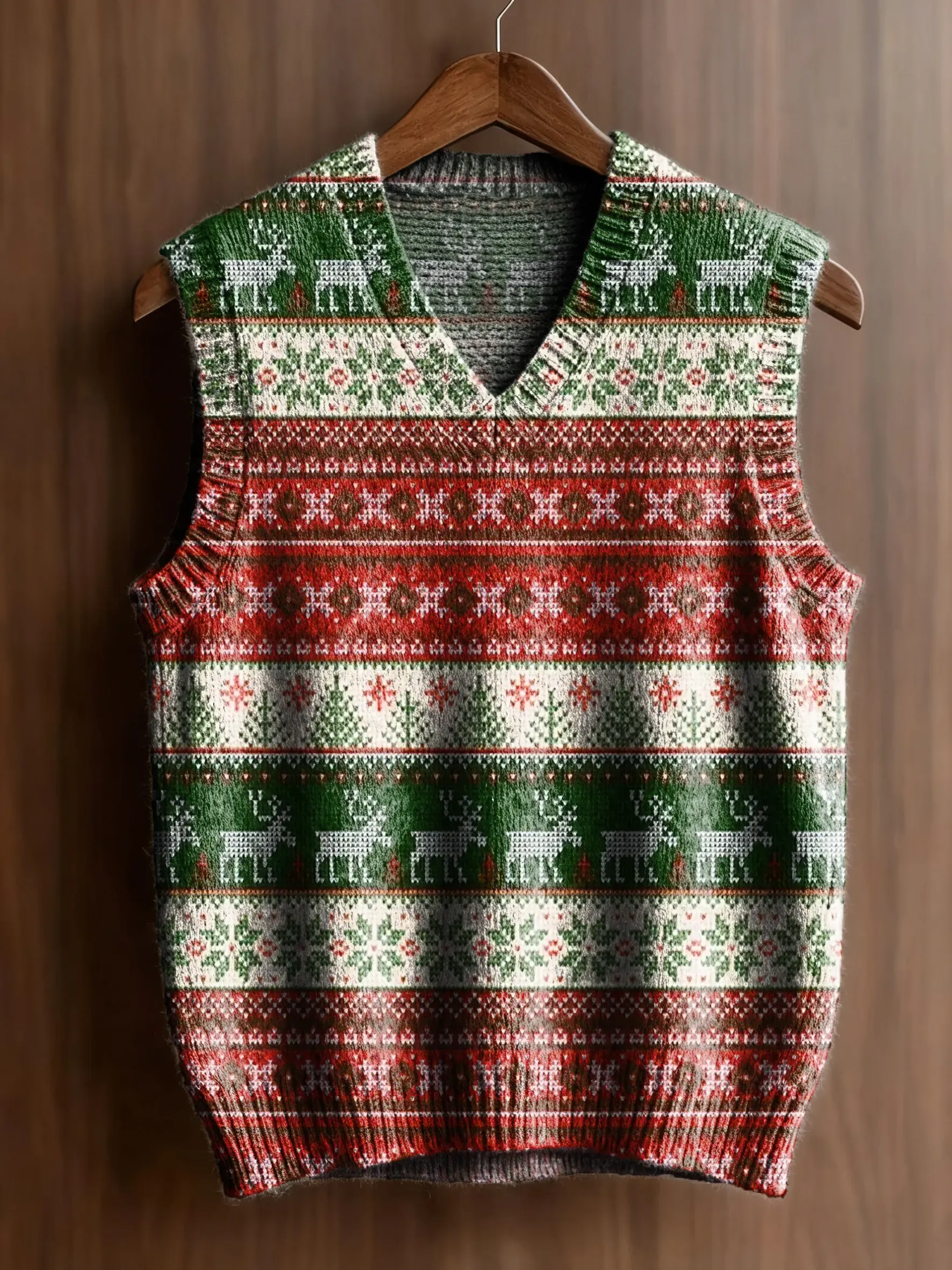 Women's Christmas Pattern Art Print Casual V-neck Knit Top