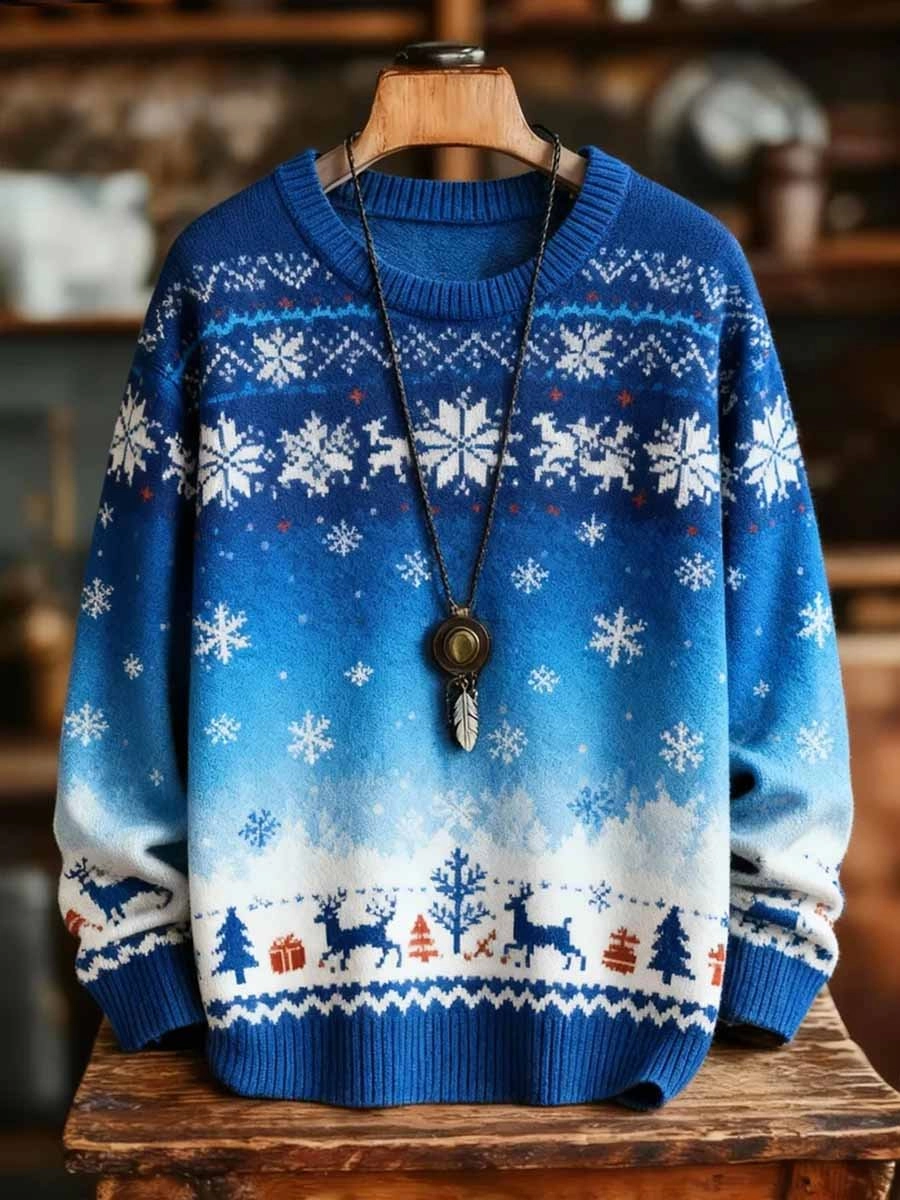 Unisex Christmas Art Print Crew Neck Knit Sweater