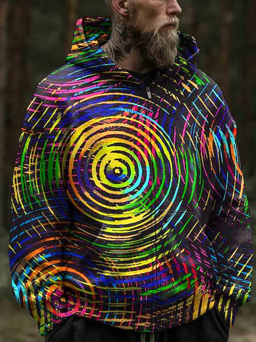 Colorful Striped Abstract Waves Casual Hoodie Jacket
