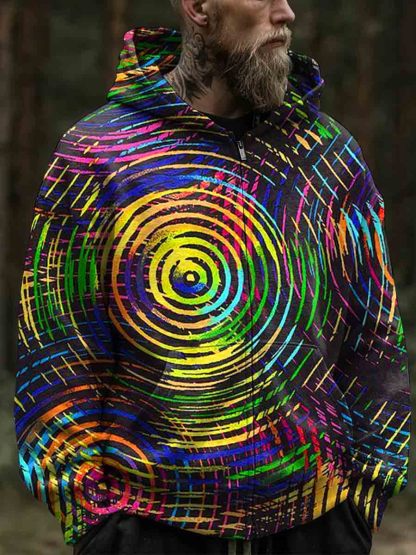 Colorful Striped Abstract Waves Casual Hoodie Jacket