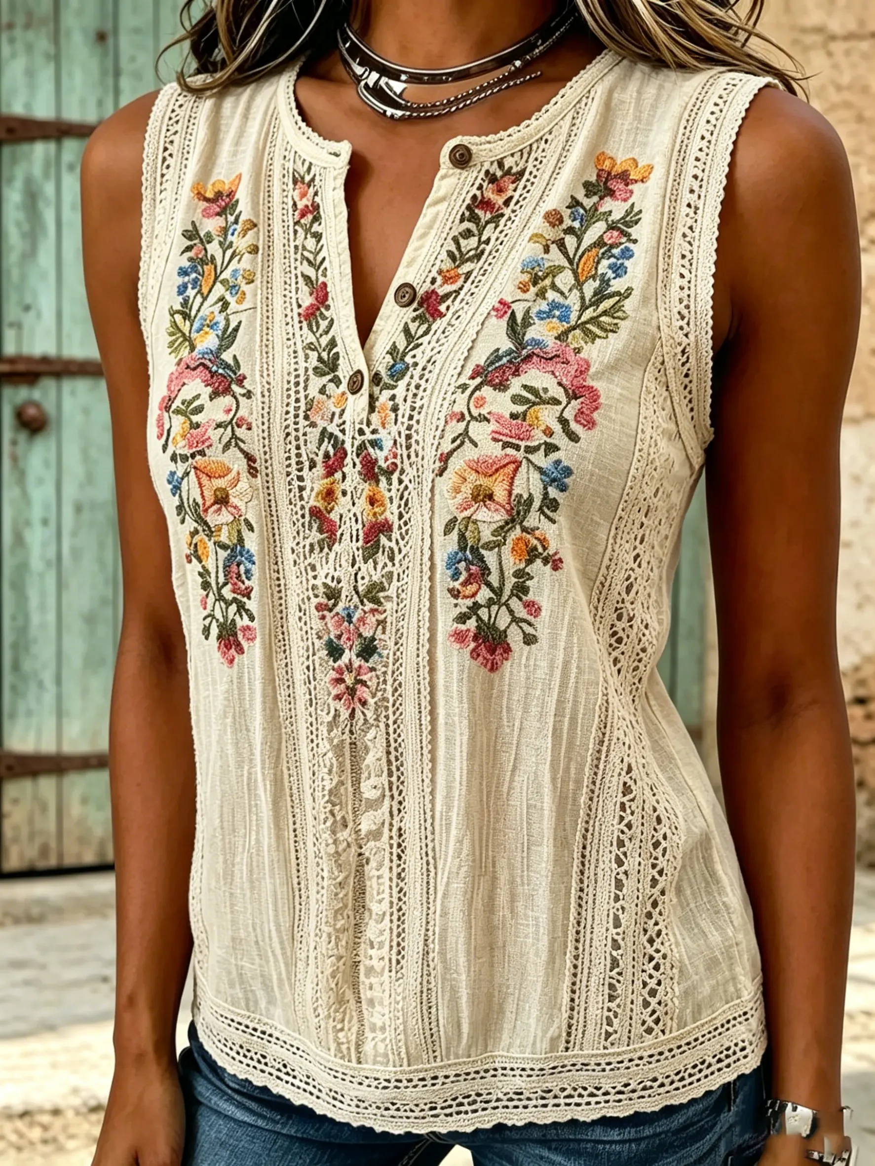 Women's Floral Print Cotton Sleeveless Tank Top