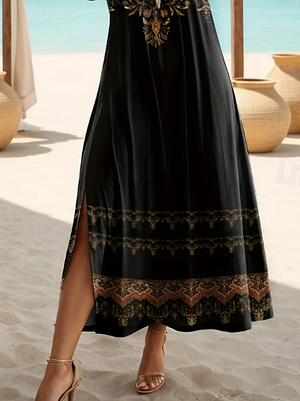 Women's Floral Print Casual Round Neck Short Sleeve Slit Dress