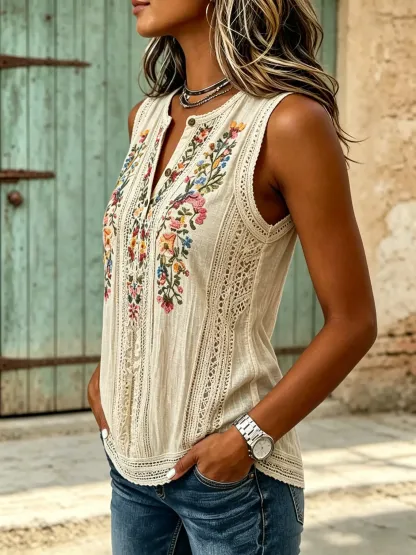 Women's Floral Print Cotton Sleeveless Tank Top