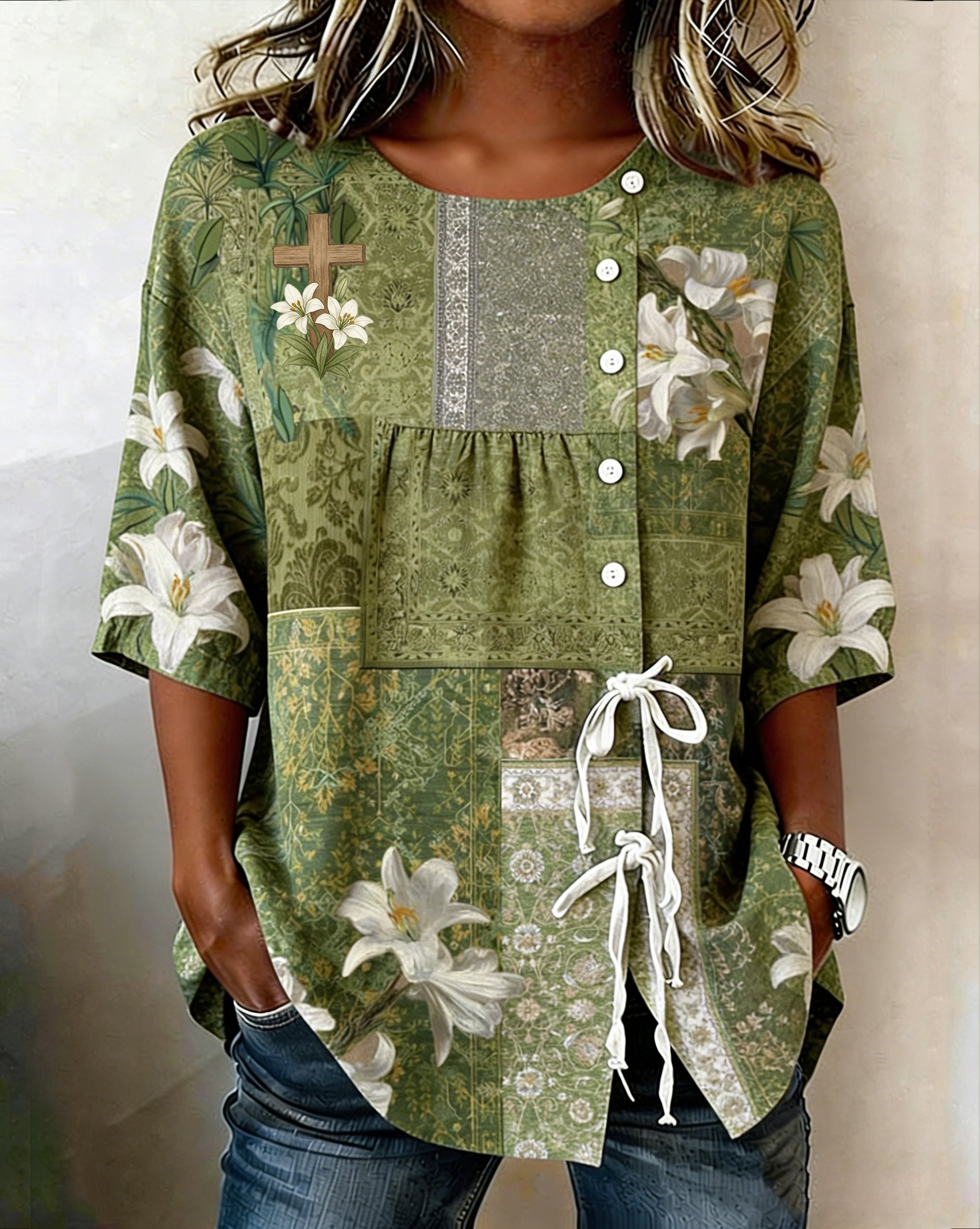Women's Retro Faith Floral Print Top