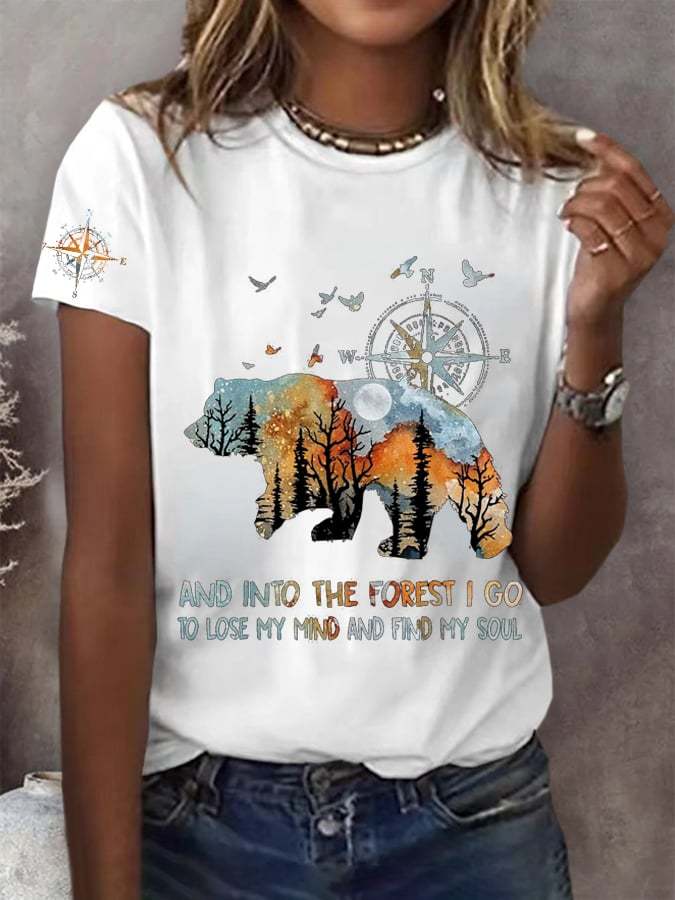Women's Retro And Into The Forest I Go To Lose My Mind And Find My Soul Print T-Shirt