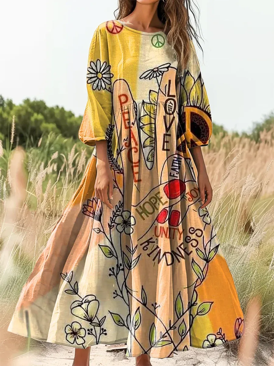 Women's Hippie Art Print Casual Cotton And Linen Shirt