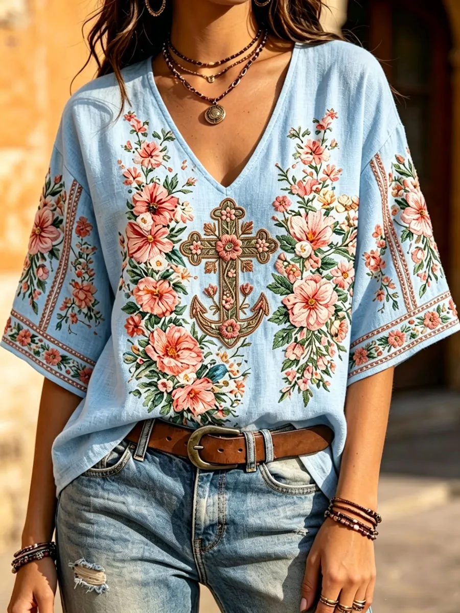 Women'S Floral Faith Print Casual Top