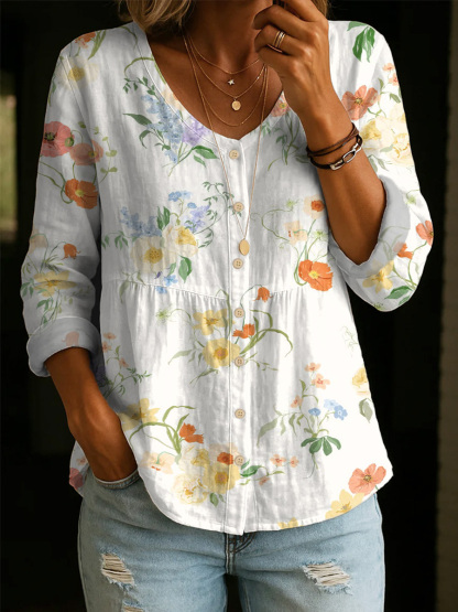 Artistic Floral Women's Cotton Shirt — An Elegant, Casual, Versatile, And Soft Cotton Top