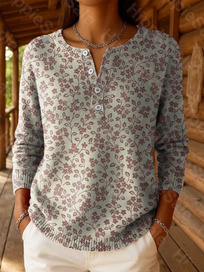 Women's Vintage National Style Flowers Print Buttoned Cardigan Sweater