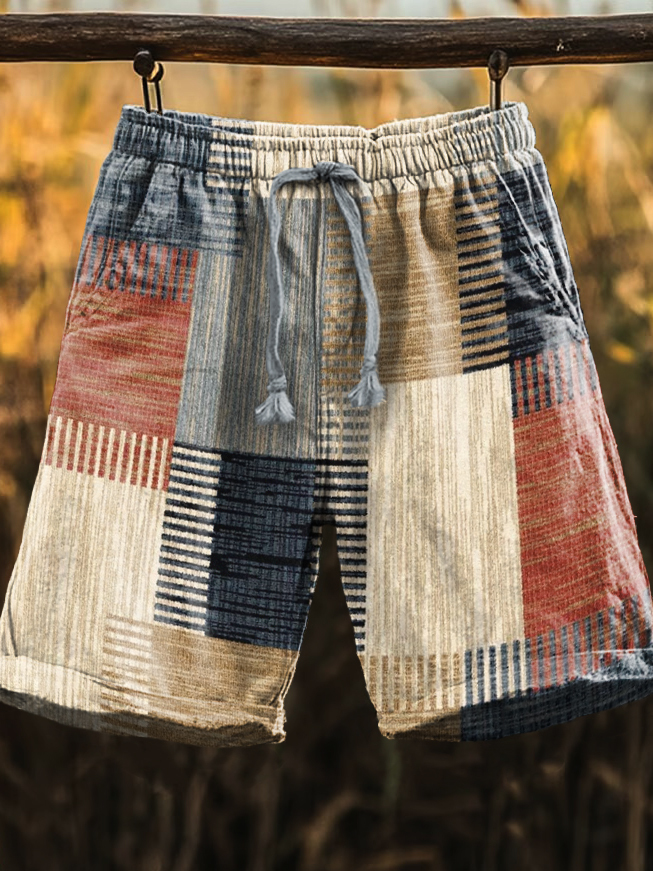 Men's Retro Ethnic Geometric Art Pattern Print Comfy 100% Cotton Short