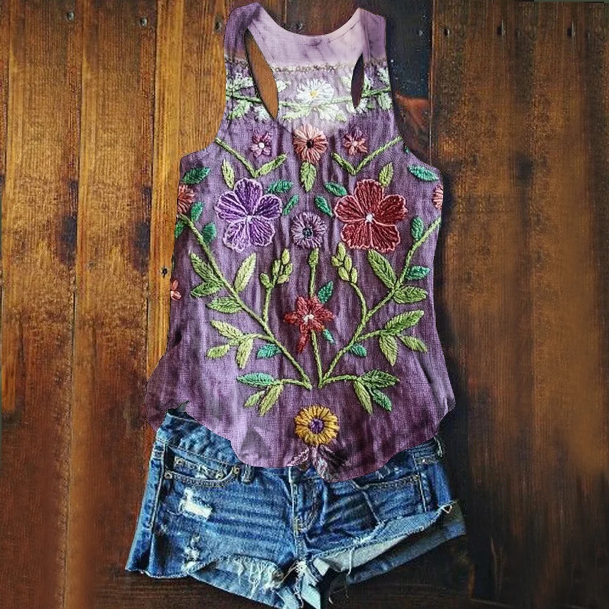 Women's Vintage Ethnic Floral Art Print Casual Cotton Linen Shirt