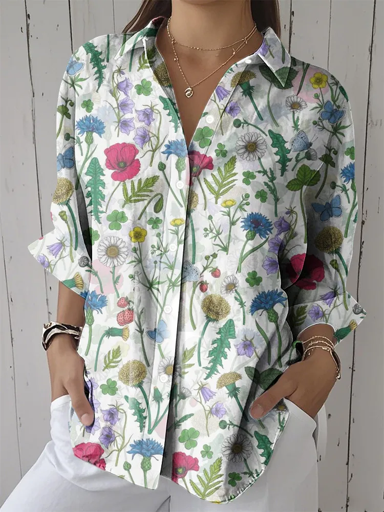 Women'S Floral Print Lapel Shirt