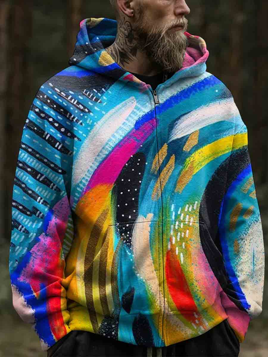 Colorful Striped Abstract Waves Casual Hoodie Jacket