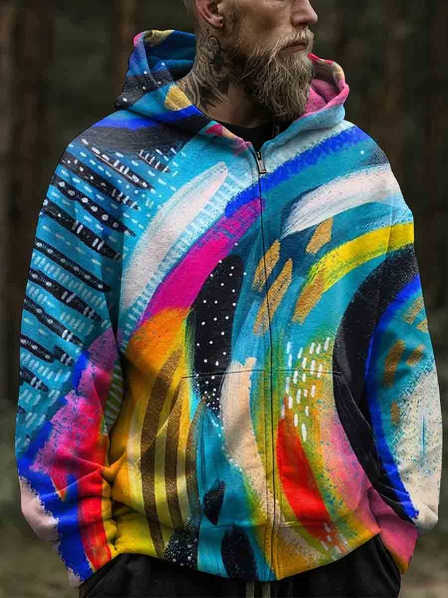 Colorful Striped Abstract Waves Casual Hoodie Jacket