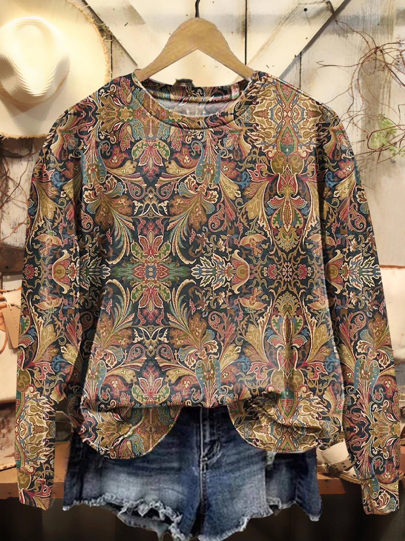 Women's Flowers Art Print Casual Cotton And Linen Shirt