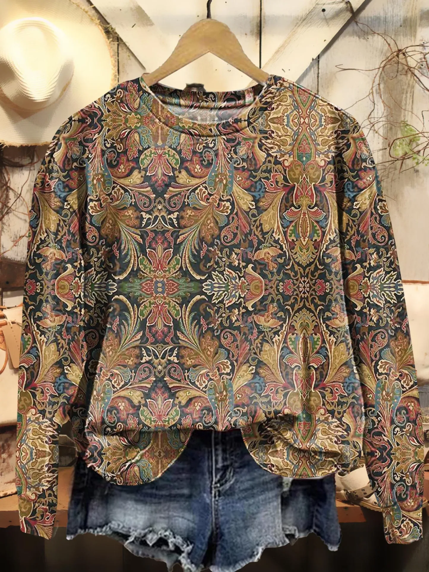 Women's Flowers Art Print Casual Cotton And Linen Shirt