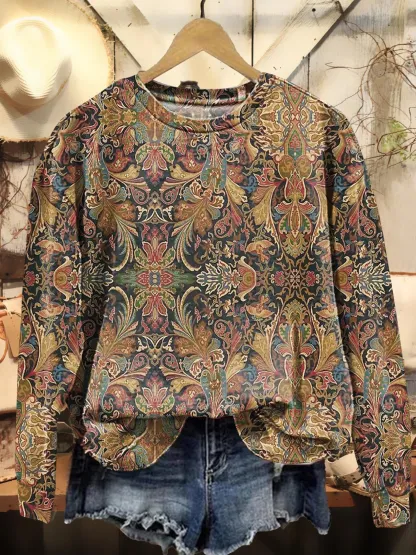 Women's Flowers Art Print Casual Cotton And Linen Shirt