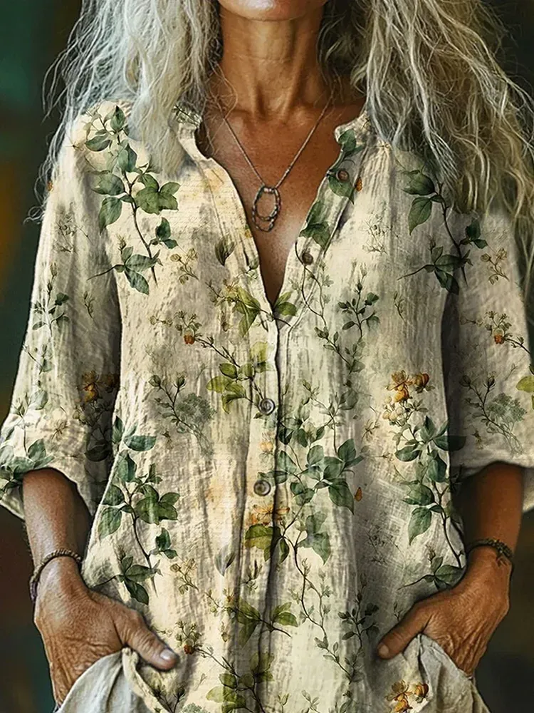 Women's Casual Plant Print Shirt