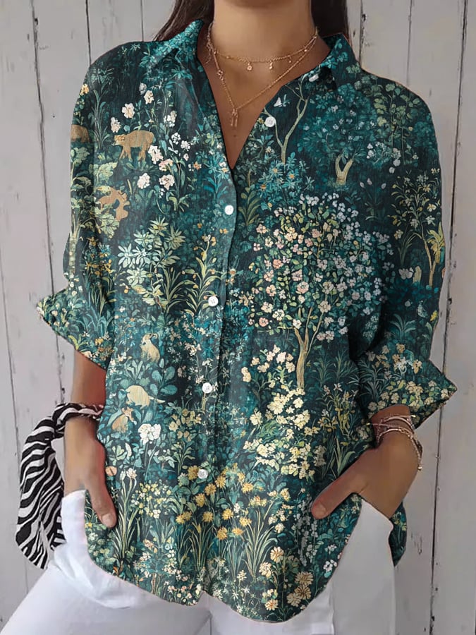 Women's Casual Forest Animal Print Shirt