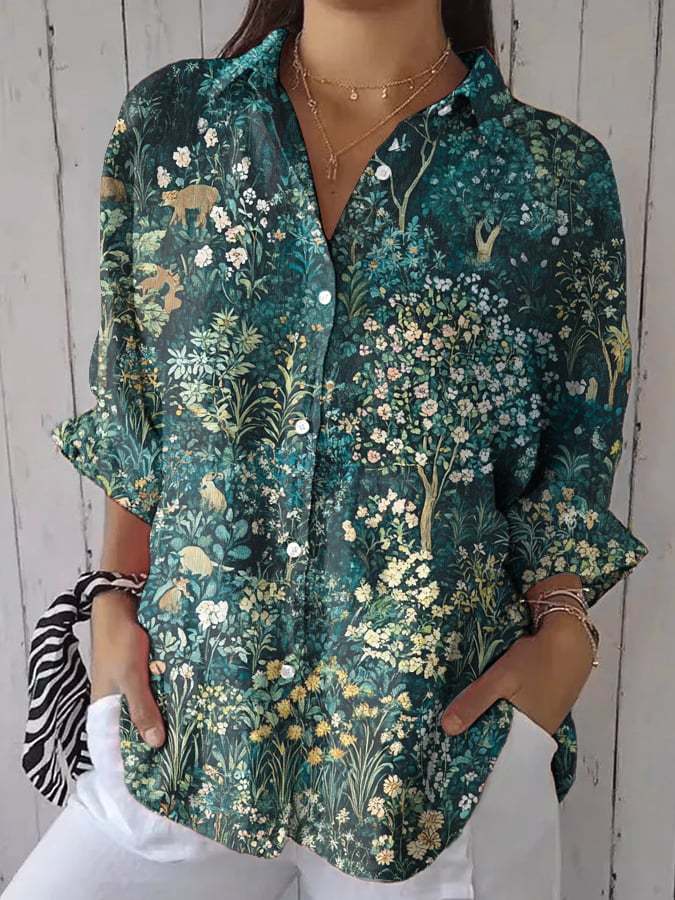Women's Casual Forest Animal Print Shirt