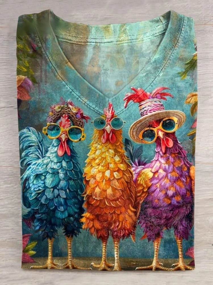 Bestie Funng Chicken Art Print Casual Short Sleeve T-shirt