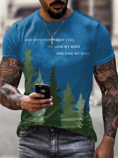 Men's National Park Conservation Printed Casual Crew Neck T-Shirt