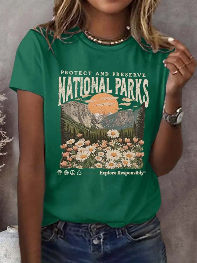 Women's Protect National Parks Printed Casual T-shirt