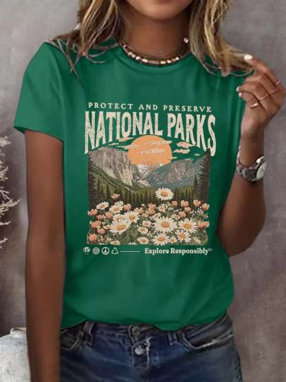Women's Protect National Parks Printed Casual T-shirt