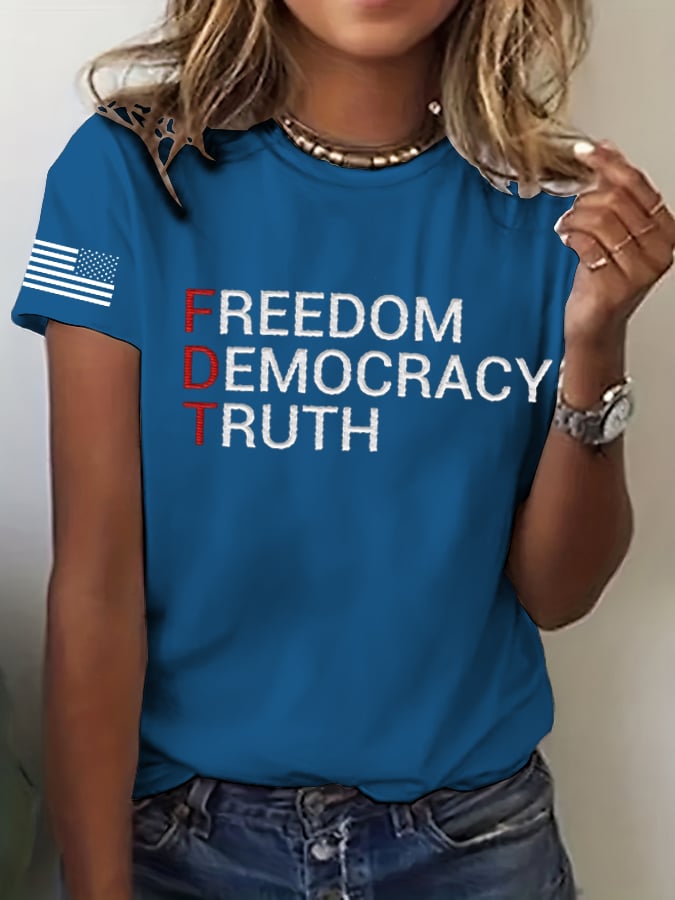 Women's FDT “Freedom Democracy Truth” Printed Casual T-Shirt