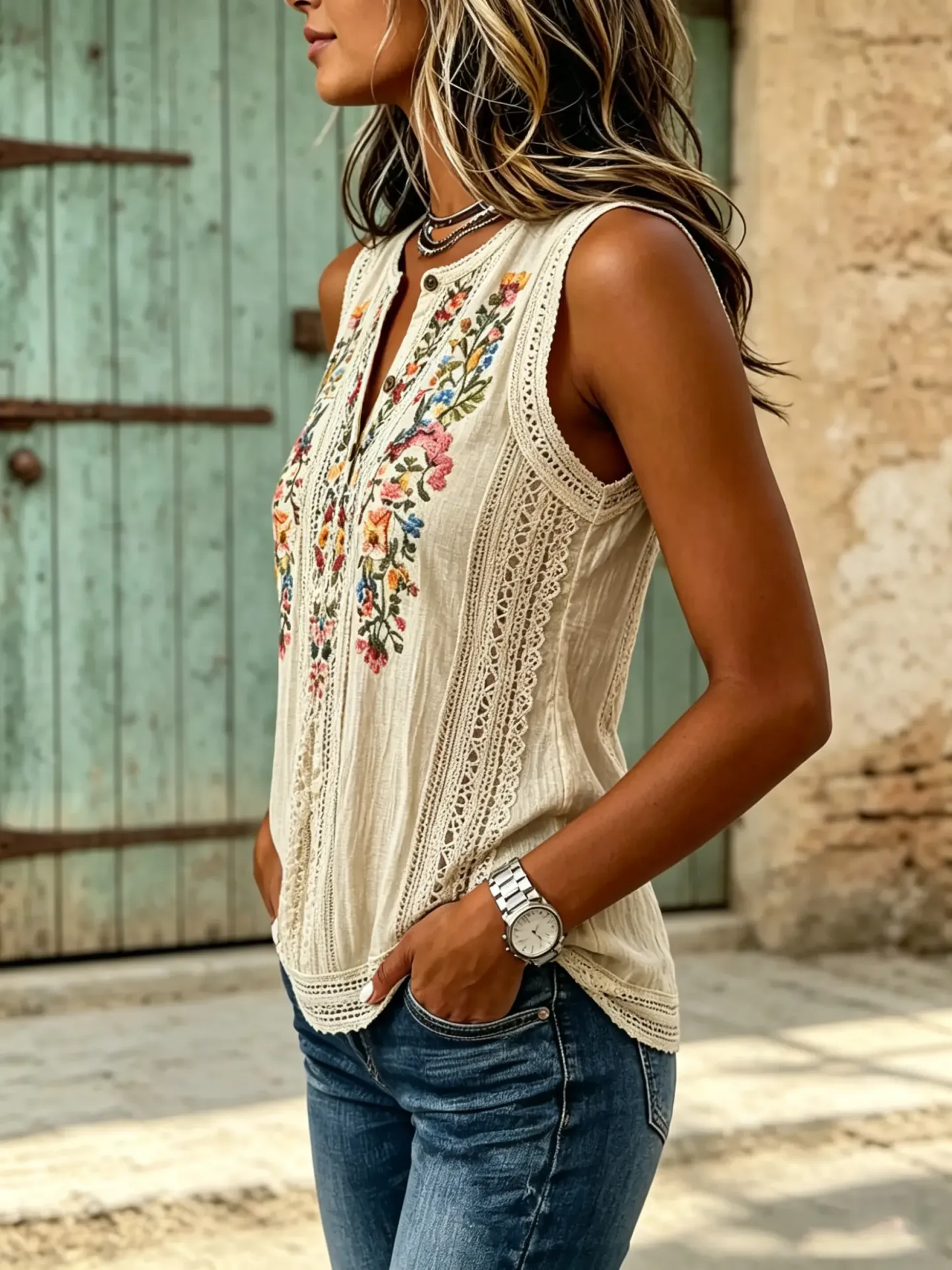 Women's Floral Print Cotton Sleeveless Tank Top