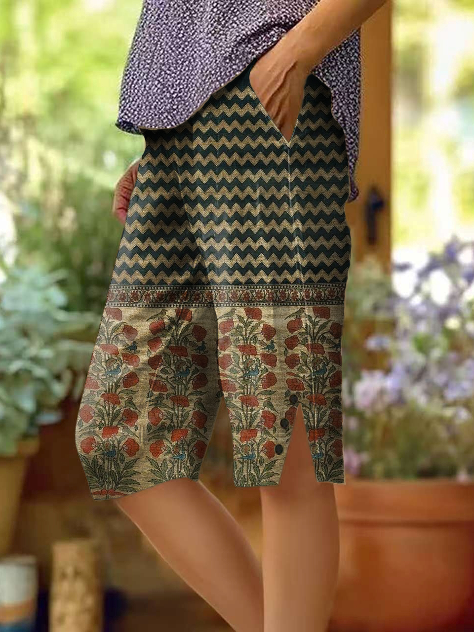 Women's Vintage Bohemian Floral Art Print Casual Cotton Linen Shirt