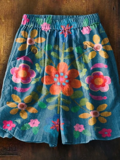 Women's Bohemian Floral Art Print V-neck Casual T-Shirt