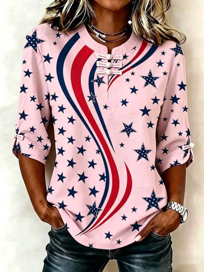 Women's Cotton Linen USA 250th Anniversary Print Shirt