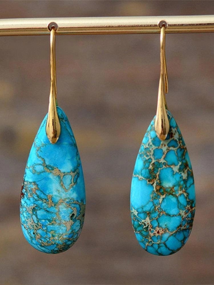 Women's Natural Teardrop Shape Emperor Stone Earrings