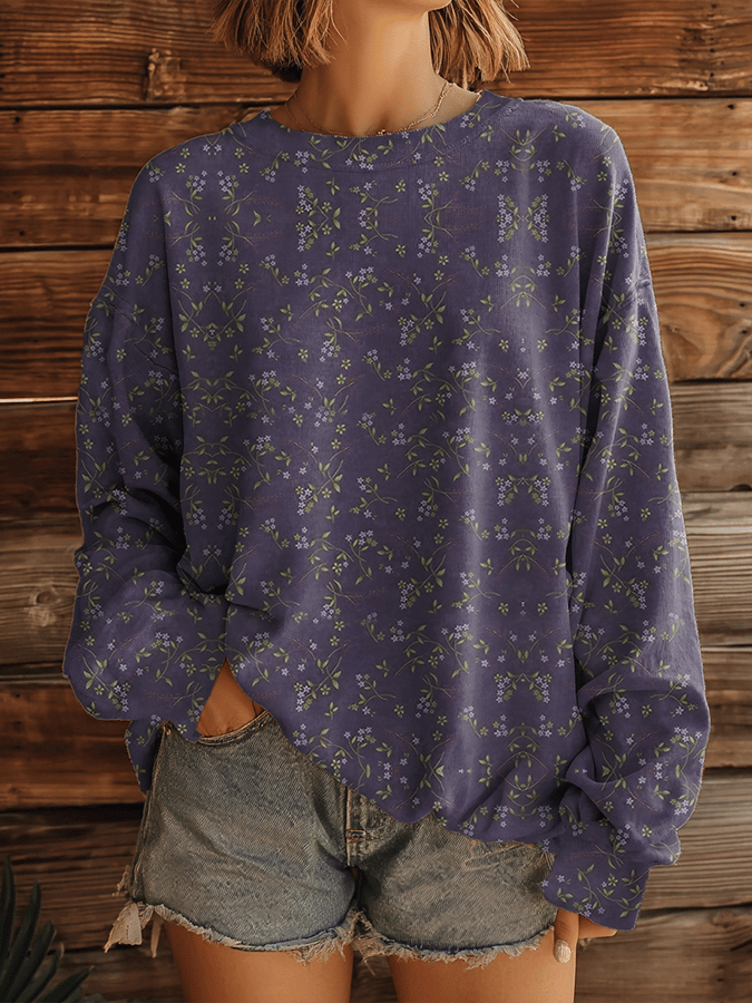 Women's Vintage Floral Pattern Art Print Casual Crew Neck Sweatshirt