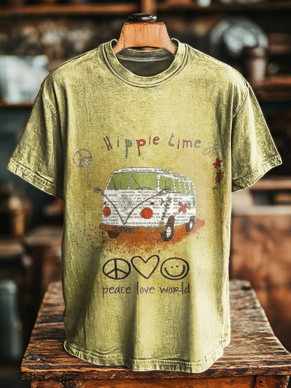 Unisex Hippie Peace Love Art Print Casaul Short Sleeve T-shirt